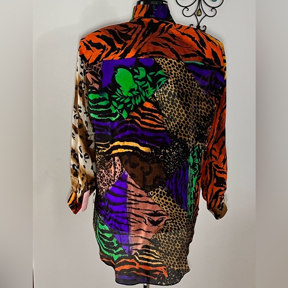 Judith Ann vintage NWT animal print button down hi lo semi sheer Silk blouse, M - Picture 16 of 16